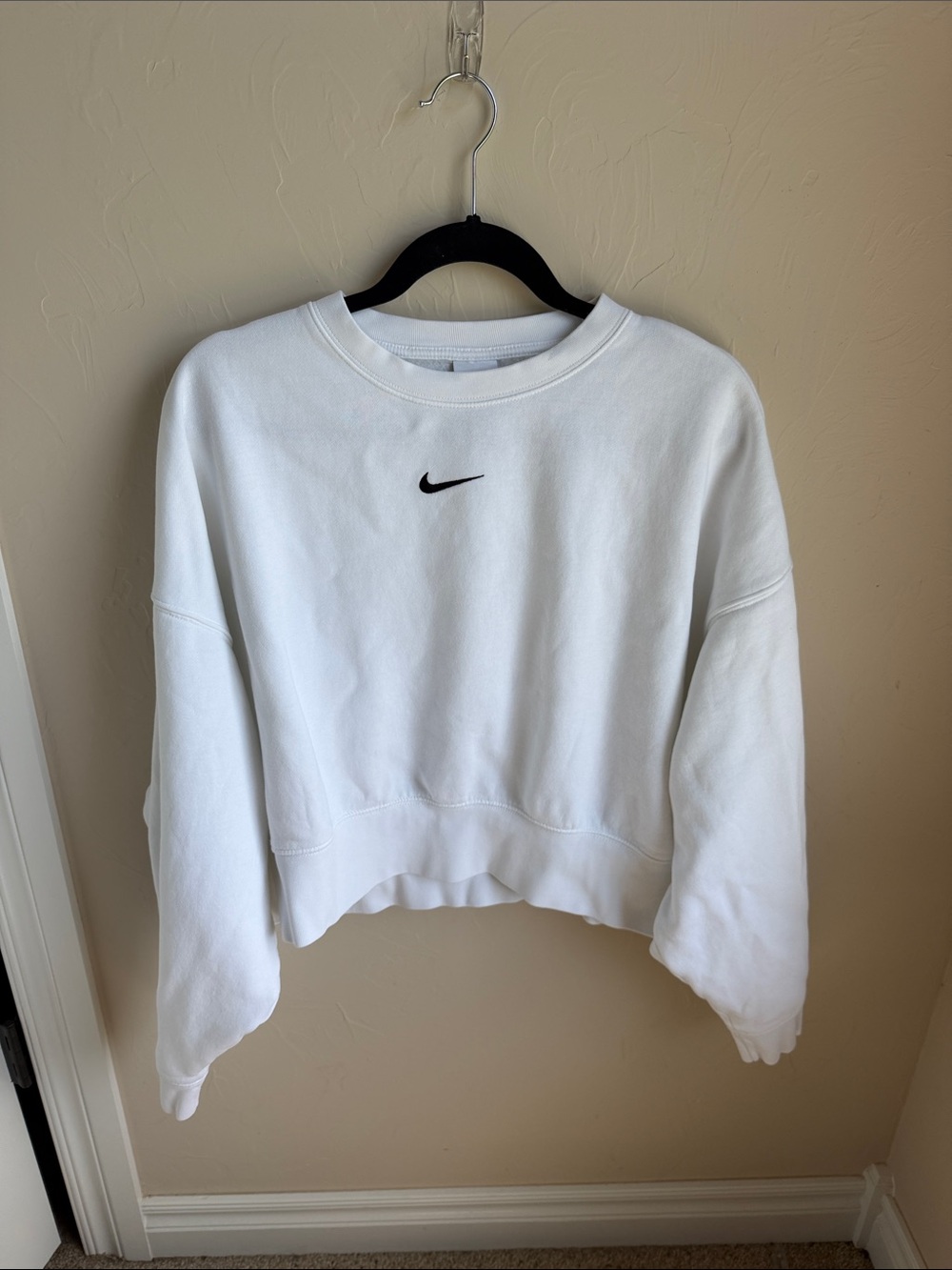 Nike White Crewneck Sweatshirt with Black Swoosh